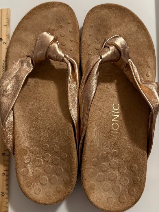 Vionic Shoes - Vionic Women's Sandals Gold Leather Thong Slip On Shoes Size 8